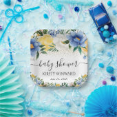 Waterverf Blue and Yellow Flowers Baby shower Papieren Bordje (Feest)