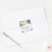 Waterverf Blue and Yellow Flowers Baby shower Vierkante Sticker (Envelop)