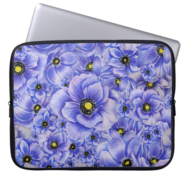 WATERVERF BLUE ANEMONE POPPIES LAPTOP SLEEVE (Voorkant)