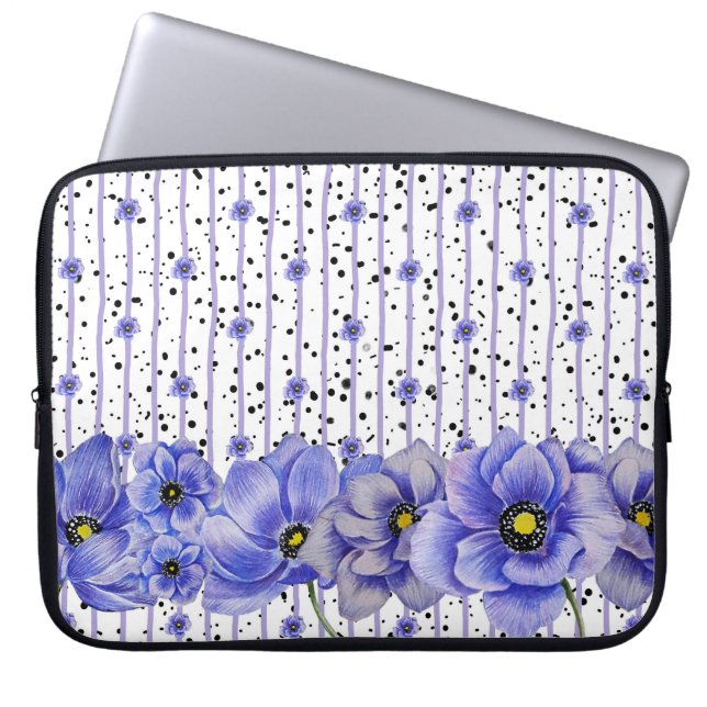 WATERVERF BLUE ANEMONE POPPIES LAPTOP SLEEVE (Voorkant)