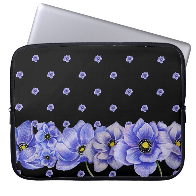 WATERVERF BLUE ANEMONE POPPIES LAPTOP SLEEVE (Voorkant)