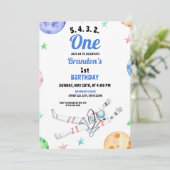 Waterverf Blue Astronaut Baby 1e verjaardag Kaart (Staand voorkant)