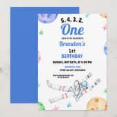 Waterverf Blue Astronaut Baby 1e verjaardag Kaart (Voorkant / Achterkant)