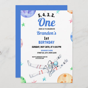 Waterverf Blue Astronaut Baby 1e verjaardag Kaart