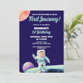 Waterverf Blue Astronaut Space Foto 1e verjaardag Kaart (Staand voorkant)