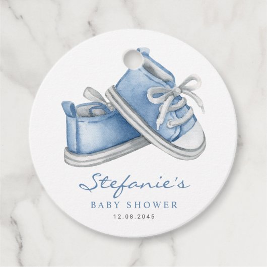 Waterverf Blue Baby Booties Baby shower Bedankjes Labels (Voorkant)