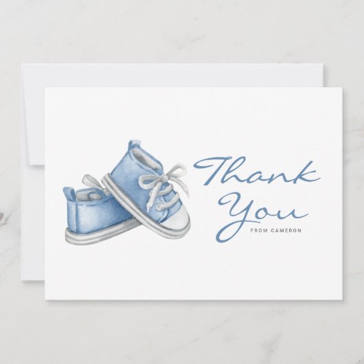 Waterverf Blue Baby Booties Baby shower Bedankkaart (Voorkant)