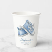 Waterverf Blue Baby Booties Baby shower Papieren Bekers (Achterkant)