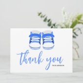 Waterverf Blue Baby Boy Booties Baby shower Bedankkaart (Staand voorkant)