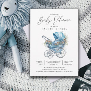 Waterverf Blue Baby Carriage Het is een jongensdou Kaart