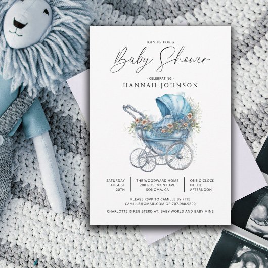 Waterverf Blue Baby Carriage Het is een jongensdou Kaart