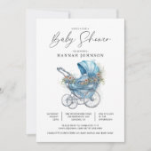 Waterverf Blue Baby Carriage Het is een jongensdou Kaart (Voorkant)