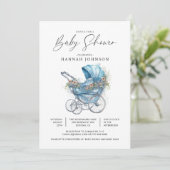 Waterverf Blue Baby Carriage Het is een jongensdou Kaart (Staand voorkant)