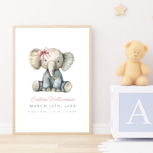  Waterverf Blue Baby Elephant Nursery Poster