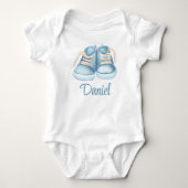 Waterverf Blue Baby Shoes Aangepaste naam Romper (Voorkant)