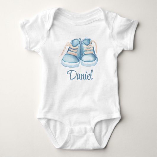 Waterverf Blue Baby Shoes Aangepaste naam Romper (Voorkant)