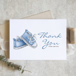 Waterverf Blue Baby Shoes Baby shower Bedankkaart<br><div class="desc">Stuur bedankt naar uw gasten met dit aanpasbare baby shower bedankpas. Het beschikt over waterverf illustratie van een schattig blauw baby shower. Personaliseer dit baby shower bedankpas door uw gegevens toe te voegen. Deze blauwe waterverf bedankpas is perfect voor It's a Boy baby showers.</div>