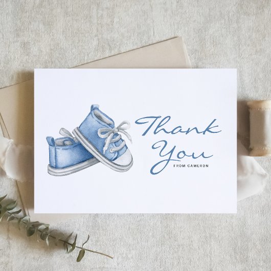 Waterverf Blue Baby Shoes Baby shower Bedankkaart