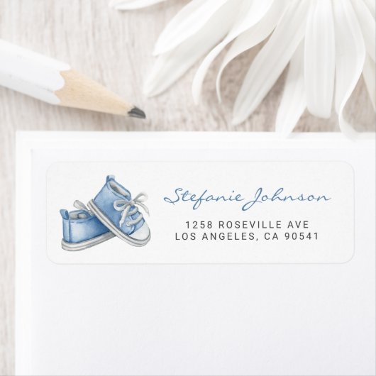 Waterverf Blue Baby Shoes Baby shower Etiket (Insitu)