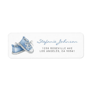 Waterverf Blue Baby Shoes Baby shower Etiket