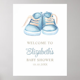 Waterverf Blue Baby Shoes Baby shower Poster