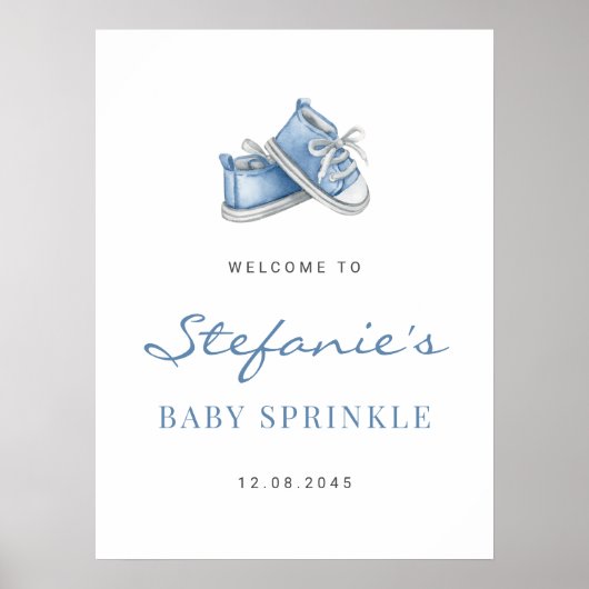 Waterverf Blue Baby Shoes Baby Sprinkle Welkom Poster (Voorkant)