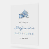 Waterverf Blue Baby Shoes Het is een Baby shower v Acryl Bord (Hoek)