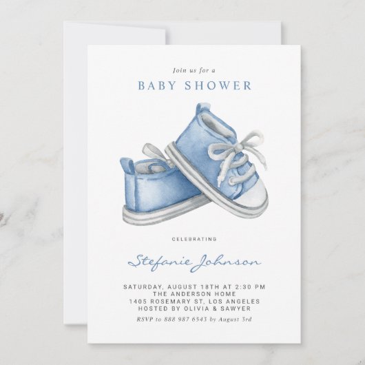 Waterverf Blue Baby Shoes Het is een Baby shower v Kaart (Voorkant)