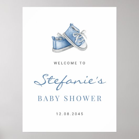Waterverf Blue Baby Shoes Het is een Baby shower v Poster (Voorkant)