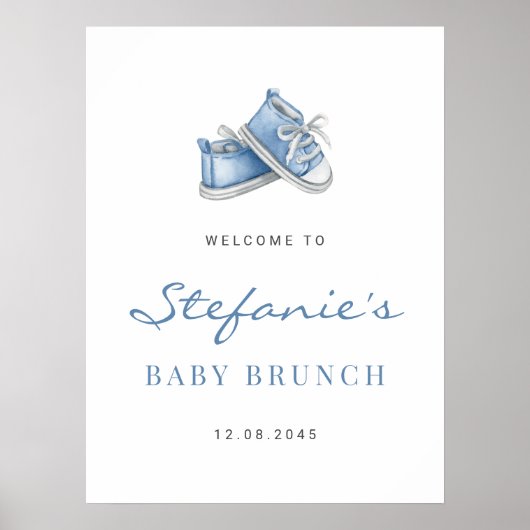 Waterverf Blue Baby Shoes Het is een jongen Baby B Poster (Voorkant)