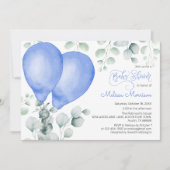 Waterverf Blue Ballons Schattige Gingham Baby show Kaart (Voorkant)