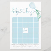 Waterverf Blue Balloon Baby shower Bingo Game (Voorkant)