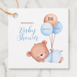 Waterverf Blue Balloon Teddy Bear Baby shower Bedankjes Labels
