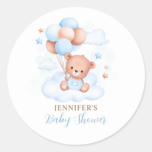 Waterverf Blue Balloon Teddy Bear Baby shower Ronde Sticker (Voorkant)