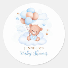 Waterverf Blue Balloon Teddy Bear Baby shower Ronde Sticker