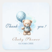 Waterverf Blue Balloon Teddy Bear Baby shower Vierkante Sticker (Voorkant)
