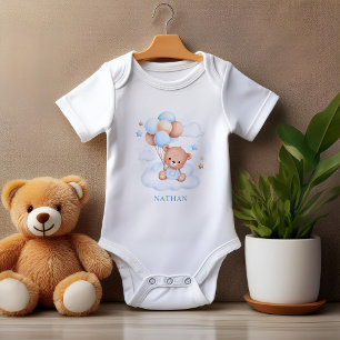 Waterverf Blue Balloon Teddy Bear gepersonaliseerd Romper
