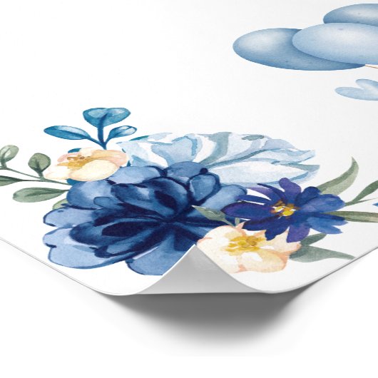 Waterverf Blue Balloon Teddy Bear Poster (Hoek)