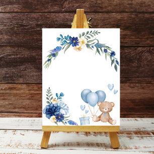 Waterverf Blue Balloon Teddy Bear Poster
