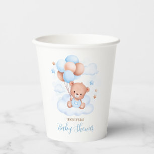 Waterverf Blue Balloons Teddy Bear Baby shower Papieren Bekers