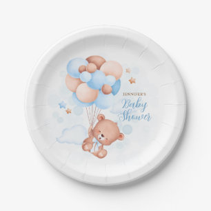 Waterverf Blue Balloons Teddy Bear Baby shower Papieren Bordje