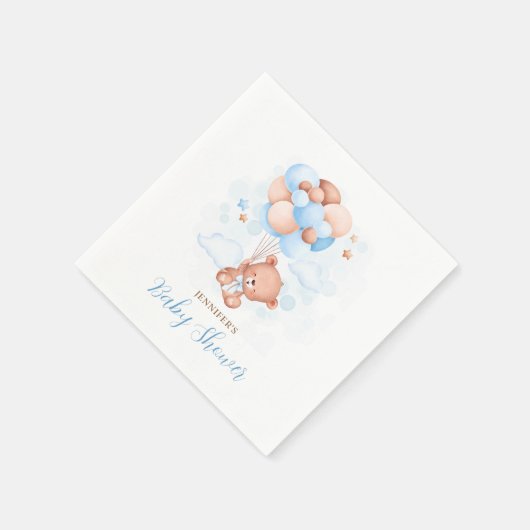 Waterverf Blue Balloons Teddy Bear Baby shower Servet (Hoek)