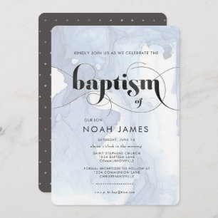 Waterverf Blue Baptism Invitation Kaart