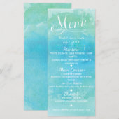 Waterverf Blue Beach Elegant Wedding Menu Card (Voorkant / Achterkant)
