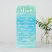 Waterverf Blue Beach Elegant Wedding Menu Card (Staand voorkant)