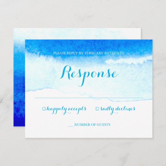 Waterverf Blue Beach Wedding RSVP (Voorkant / Achterkant)