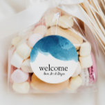 Waterverf Blue Beach Wedding Welcome Bag Sticker<br><div class="desc">Mooie boho waterverf blauwe stickers zullen uw gasten in stijl verwelkomen. Ideaal voor een bruiloft,  strandfeest,  vrijgezellenfeest,  baby shower en nog veel meer! Koop het hele collectie in mijn zadelwinkel. Hulp nodig bij het personaliseren? Bericht me!</div>