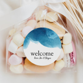 Waterverf Blue Beach Wedding Welcome Bag Sticker