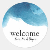 Waterverf Blue Beach Wedding Welcome Bag Sticker (Voorkant)