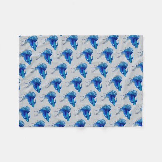 Waterverf Blue Betta Fish Fleece Deken (Voorkant (Horizontaal))
